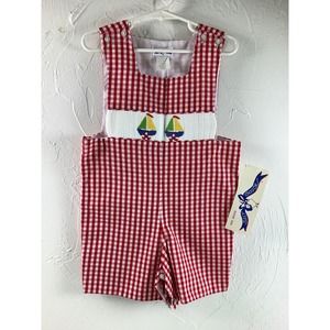 Silly Goose Smocked Nautical Sunsuit Overalls toddler SZ 4T NWT